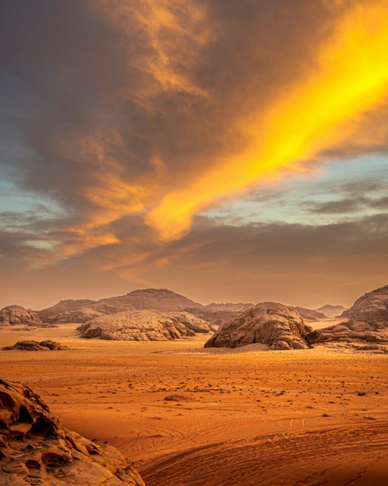 Sunset in the Wadi Rum desert.