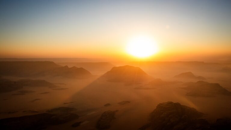 sunrise in the desert from a hot air balloon